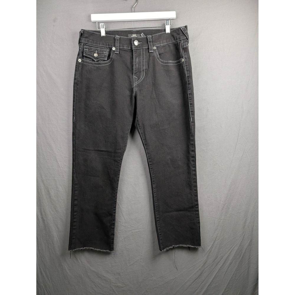 True Religion Ricky Relaxed Straight Black Jeans‎ Raw Hem Mens 34